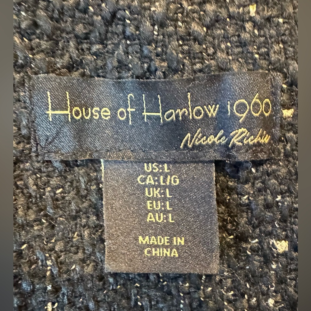 House of Harlow 1960 Black Tweed Blazer with Gold Buttons Women’s Size Large - Picture 7 of 14